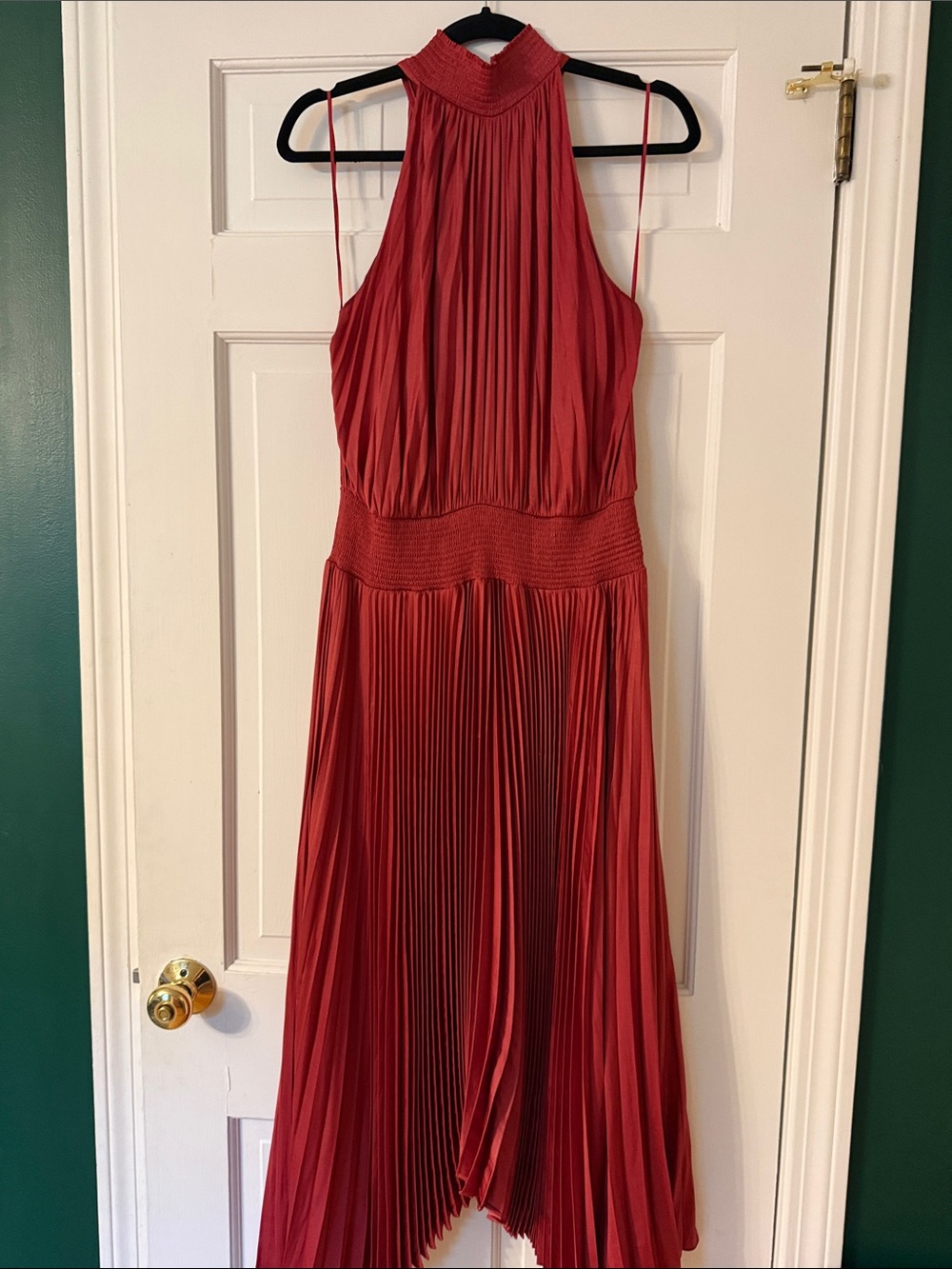 Elie Tahari Red Pleated Halter High-Low Dress